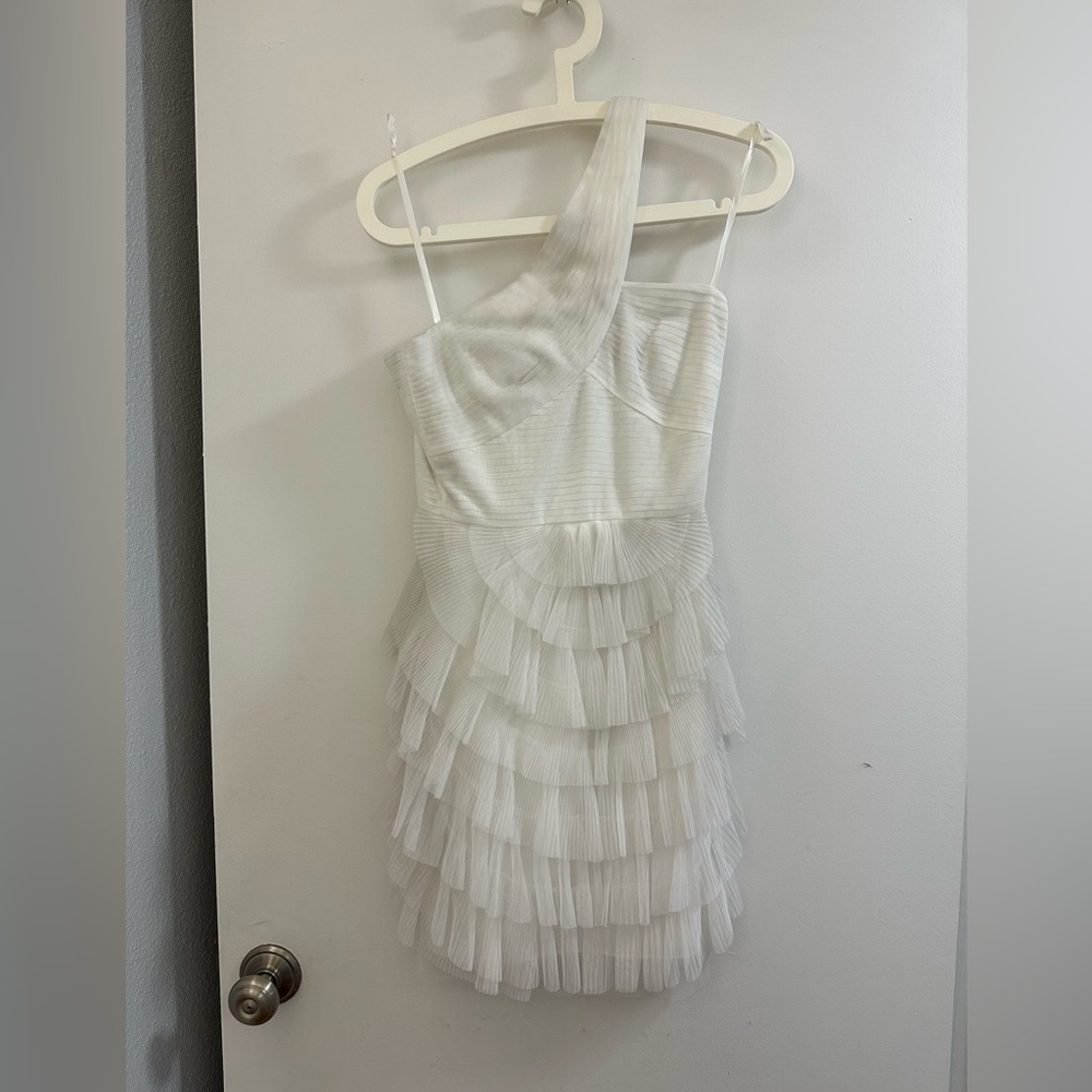 BCBG White Layered One-Shoulder Kids Dress